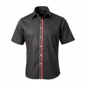 Vintage Y2K Illusionz Mens Black Short Sleeve Button Up Shirt Style 503 Size 5XL